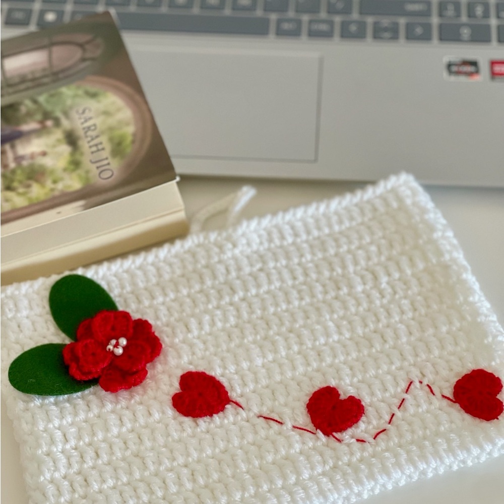 Handmade Crochet Book sleeve / cover with Red and Green Christmas accents - Picture 7 of 7